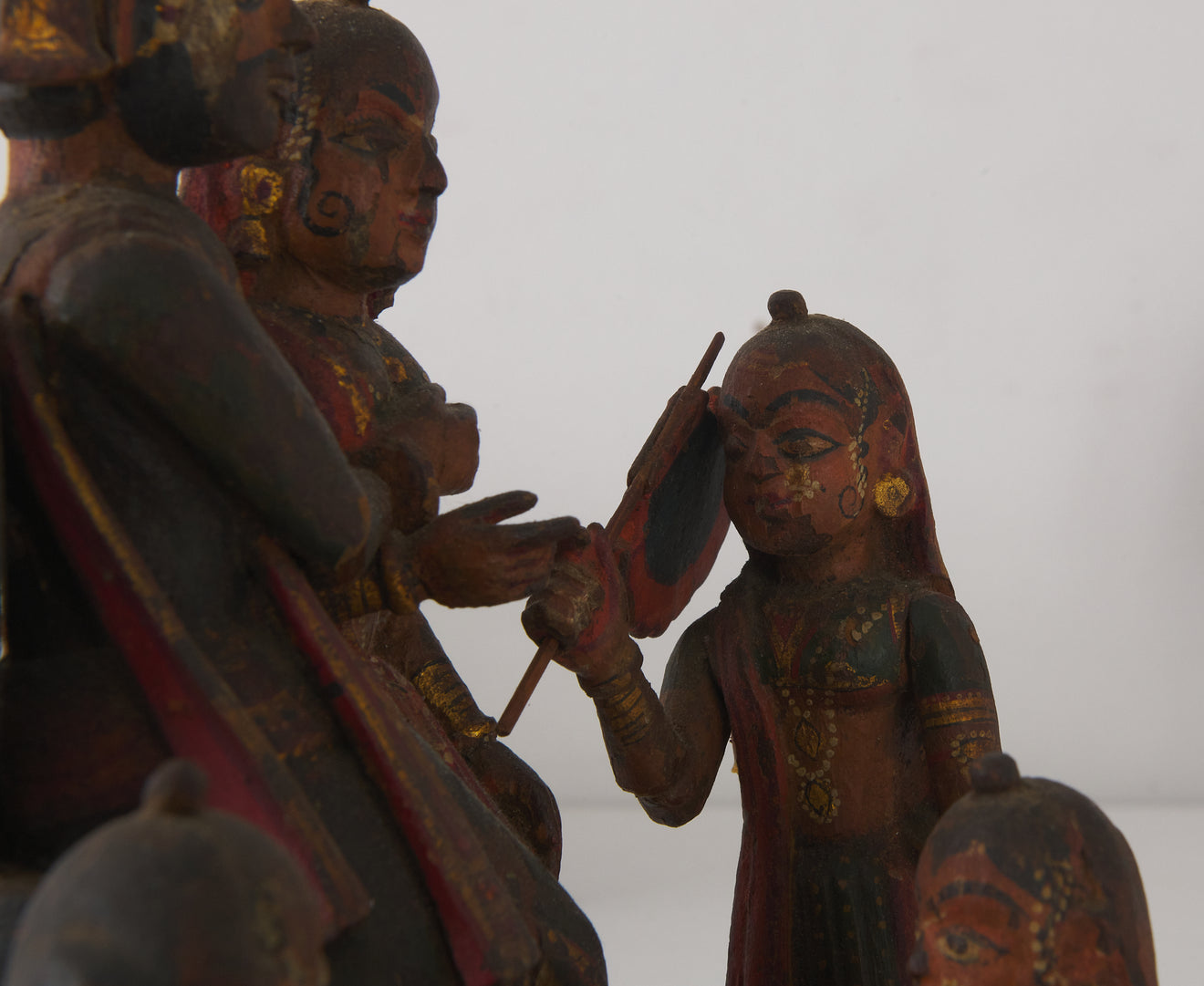 GROUP OF CARVED WOOD DEITY FIGURES